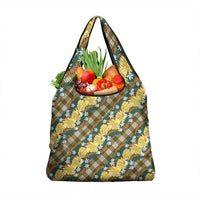 Polynesian Monstera Tiare Floral Grocery Bag Yellow Tropical Plaid - Polynesian Pride