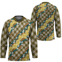 Polynesian Monstera Tiare Floral Hockey Jersey Yellow Tropical Plaid - Polynesian Pride
