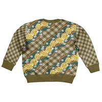 Polynesian Monstera Tiare Floral Kid Ugly Christmas Sweater Yellow Tropical Plaid - Polynesian Pride
