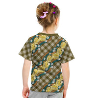 Polynesian Monstera Tiare Floral Kid T Shirt Yellow Tropical Plaid - Polynesian Pride