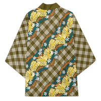 Polynesian Monstera Tiare Floral Kimono Yellow Tropical Plaid - Polynesian Pride