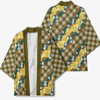 Polynesian Monstera Tiare Floral Kimono Yellow Tropical Plaid - Polynesian Pride