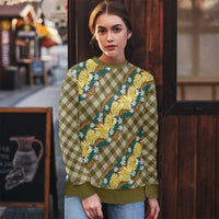 Polynesian Monstera Tiare Floral Ugly Christmas Sweater Yellow Tropical Plaid - Polynesian Pride