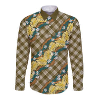 Polynesian Monstera Tiare Floral Long Sleeve Button Shirt Yellow Tropical Plaid - Polynesian Pride