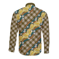 Polynesian Monstera Tiare Floral Long Sleeve Button Shirt Yellow Tropical Plaid - Polynesian Pride