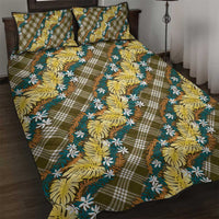 Polynesian Monstera Tiare Floral Quilt Bed Set Yellow Tropical Plaid - Polynesian Pride