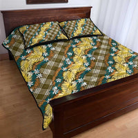 Polynesian Monstera Tiare Floral Quilt Bed Set Yellow Tropical Plaid - Polynesian Pride