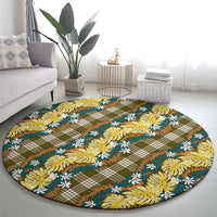 Polynesian Monstera Tiare Floral Round Carpet Yellow Tropical Plaid - Polynesian Pride