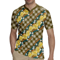 Polynesian Monstera Tiare Floral Rugby Jersey Yellow Tropical Plaid - Polynesian Pride