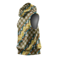 Polynesian Monstera Tiare Floral Sleeveless Hoodie Yellow Tropical Plaid - Polynesian Pride