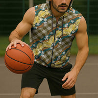 Polynesian Monstera Tiare Floral Sleeveless Zip Hoodie Yellow Tropical Plaid - Polynesian Pride