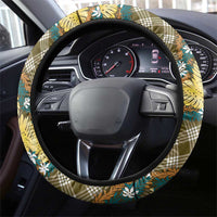 Polynesian Monstera Tiare Floral Steering Wheel Cover Yellow Tropical Plaid - Polynesian Pride
