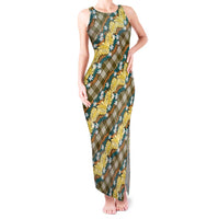 Polynesian Monstera Tiare Floral Tank Maxi Dress Yellow Tropical Plaid - Polynesian Pride