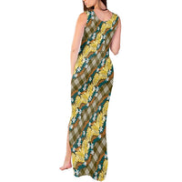 Polynesian Monstera Tiare Floral Tank Maxi Dress Yellow Tropical Plaid - Polynesian Pride