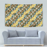 Polynesian Monstera Tiare Floral Tapestry Yellow Tropical Plaid - Polynesian Pride