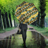 Polynesian Monstera Tiare Floral Umbrella Yellow Tropical Plaid - Polynesian Pride