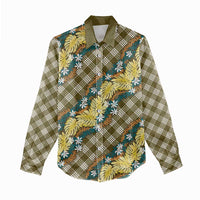 Polynesian Monstera Tiare Floral Women Casual Shirt Yellow Tropical Plaid LT01 - Polynesian Pride