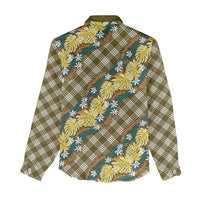 Polynesian Monstera Tiare Floral Women Casual Shirt Yellow Tropical Plaid LT01 - Polynesian Pride