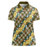 Polynesian Monstera Tiare Floral Women Polo Shirt Yellow Tropical Plaid - Polynesian Pride