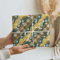 Polynesian Monstera Tiare Floral Wrapping Paper Yellow Tropical Plaid - Polynesian Pride