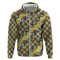 Polynesian Monstera Tiare Floral Zip Hoodie Yellow Tropical Plaid - Polynesian Pride