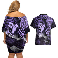 Polynesian Women Day 2024 Couples Matching Off Shoulder Short Dress and Hawaiian Shirt Hibiscus Girl Tribal LT01 - Polynesian Pride