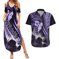 Polynesian Women Day 2024 Couples Matching Summer Maxi Dress and Hawaiian Shirt Hibiscus Girl Tribal LT01 Purple - Polynesian Pride