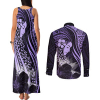 Polynesian Women Day 2024 Couples Matching Tank Maxi Dress and Long Sleeve Button Shirt Hibiscus Girl Tribal LT01 - Polynesian Pride
