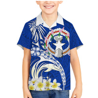 Northern Mariana Islands Commonwealth Day 2024 Family Matching Mermaid Dress and Hawaiian Shirt Dolphin With Plumeria Flower LT01 Son's Shirt Blue - Polynesian Pride