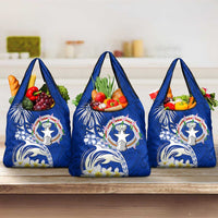 Northern Mariana Islands Commonwealth Day 2024 Grocery Bag Dolphin With Plumeria Flower LT01 3-pack One Size Blue - Polynesian Pride