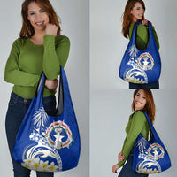 Northern Mariana Islands Commonwealth Day 2024 Grocery Bag Dolphin With Plumeria Flower LT01 - Polynesian Pride