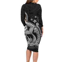 Hawaii Mermaid Monotone Long Sleeve Bodycon Dress Polynesian Pattern Fish Hook