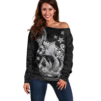 Hawaii Mermaid Monotone Off Shoulder Sweater Polynesian Pattern Fish Hook
