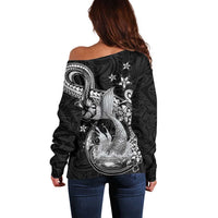 Hawaii Mermaid Monotone Off Shoulder Sweater Polynesian Pattern Fish Hook