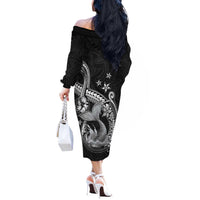 Hawaii Mermaid Monotone Off The Shoulder Long Sleeve Dress Polynesian Pattern Fish Hook