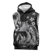 Hawaii Mermaid Monotone Sleeveless Hoodie Polynesian Pattern Fish Hook LT01 Black - Polynesian Pride