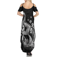Hawaii Mermaid Monotone Summer Maxi Dress Polynesian Pattern Fish Hook