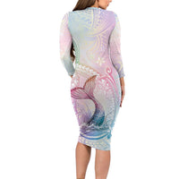 Hawaii Mermaid Sweet Pastel Family Matching Long Sleeve Bodycon Dress and Hawaiian Shirt Polynesian Pattern Fish Hook
