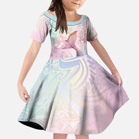 Hawaii Mermaid Sweet Pastel Family Matching Short Sleeve Bodycon Dress and Hawaiian Shirt Polynesian Pattern Fish Hook