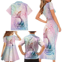 Hawaii Mermaid Sweet Pastel Family Matching Short Sleeve Bodycon Dress and Hawaiian Shirt Polynesian Pattern Fish Hook