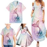 Hawaii Mermaid Sweet Pastel Family Matching Summer Maxi Dress and Hawaiian Shirt Polynesian Pattern Fish Hook