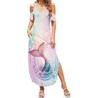 Hawaii Mermaid Sweet Pastel Family Matching Summer Maxi Dress and Hawaiian Shirt Polynesian Pattern Fish Hook