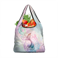 Hawaii Mermaid Sweet Pastel Grocery Bag Polynesian Pattern Fish Hook