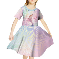 Hawaii Mermaid Sweet Pastel Kid Short Sleeve Dress Polynesian Pattern Fish Hook