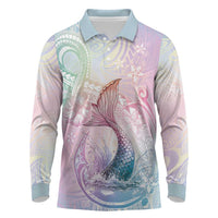 Hawaii Mermaid Sweet Pastel Long Sleeve Polo Shirt Polynesian Pattern Fish Hook LT01 Multicolor - Polynesian Pride