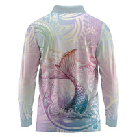 Hawaii Mermaid Sweet Pastel Long Sleeve Polo Shirt Polynesian Pattern Fish Hook LT01 - Polynesian Pride