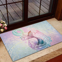 Hawaii Mermaid Sweet Pastel Rubber Doormat Polynesian Pattern Fish Hook