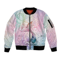 Hawaii Mermaid Sweet Pastel Sleeve Zip Bomber Jacket Polynesian Pattern Fish Hook