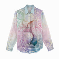 Hawaii Mermaid Sweet Pastel Women Casual Shirt Polynesian Pattern Fish Hook LT01 - Polynesian Pride