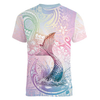 Hawaii Mermaid Sweet Pastel Women V-Neck T-Shirt Polynesian Pattern Fish Hook